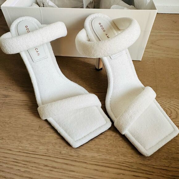 NIB Good American Terry High Heel Slide Sandals 9 White Spa Glam $179 - Picture 2 of 13